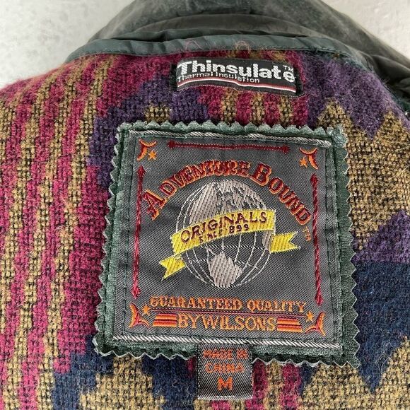 Vintage Wilson’s Adventure Bound Hooded Green Leather Jacket Size M - Picture 7 of 14